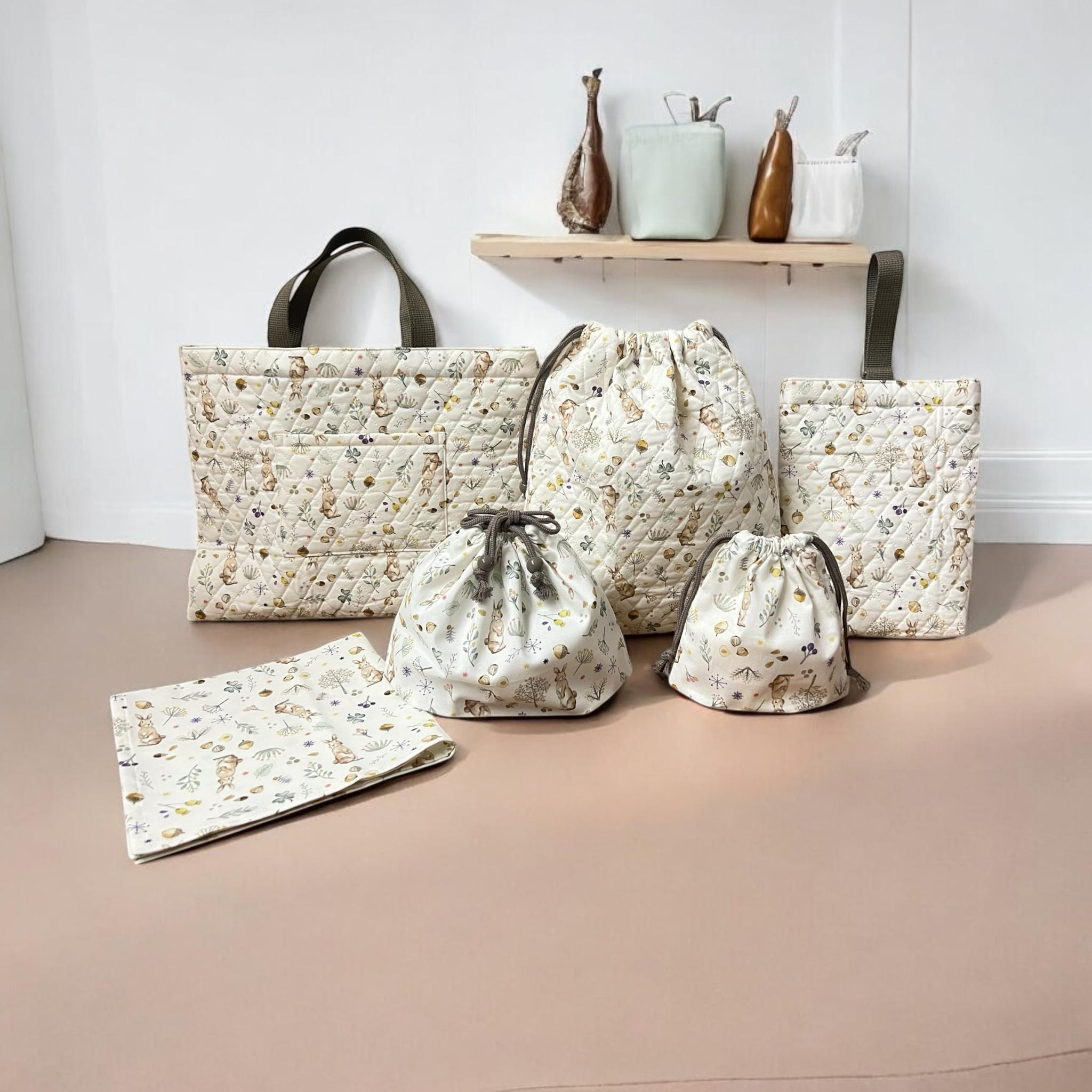 【入園入学6点セット】うさぎ柄/キルト生地/ナチュラル/シンプル/入園入学準備/♡