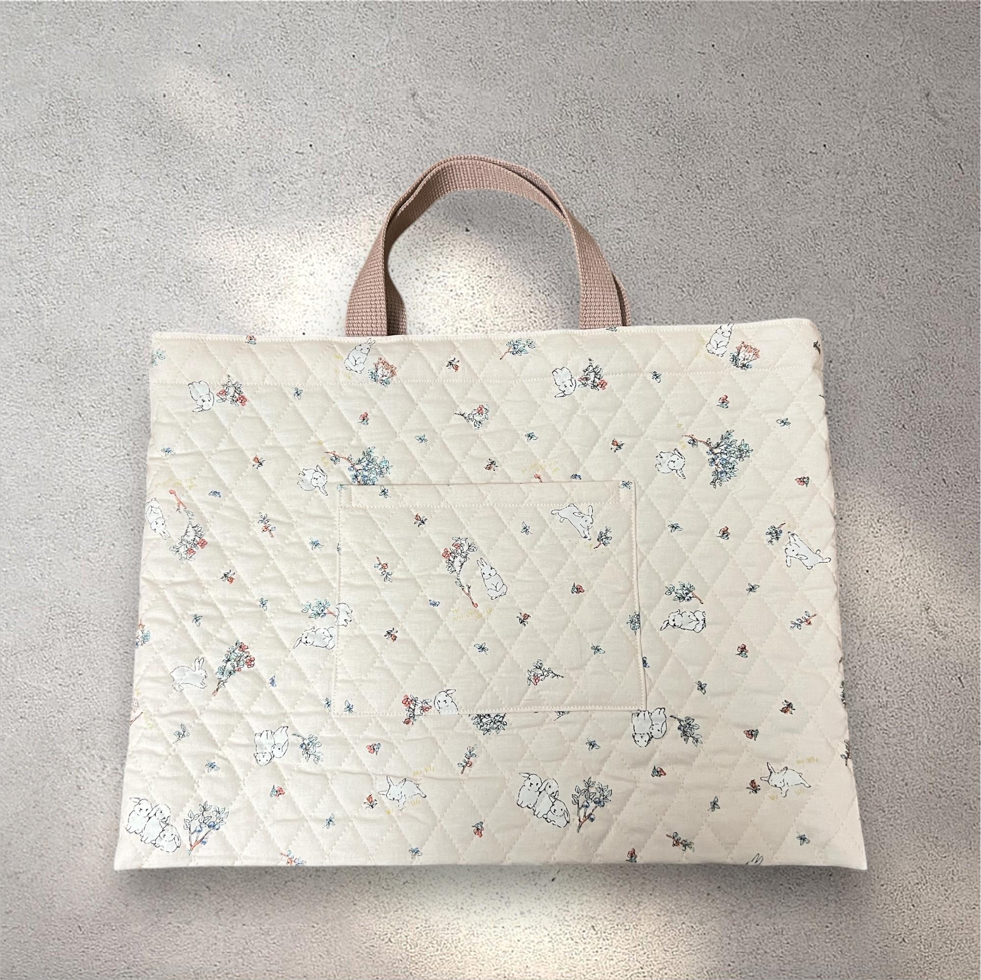 【入園入学6点セット】犬とうさぎ柄/キルト生地/ピンクベージュ/シンプル/入園入学準備/♡ | 2枚目