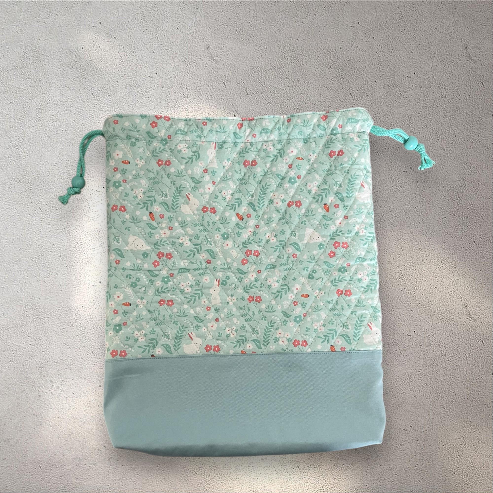 【入園入学6点セット】うさぎ柄/キルト生地/ミントブルー/シンプル/巾着フリル/入園入学準備/♡ | 3枚目